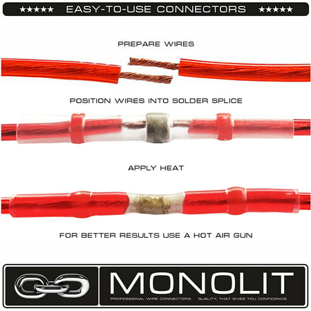 MONOLIT Solder Seal Heat Shrink Butt Connectors 100 pcs Electrical Connectors...